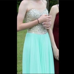 Strapless sea foam prom dress